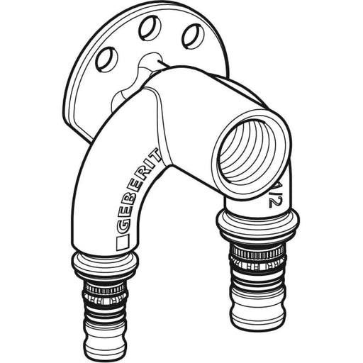 Geberit Vertriebs - Doppelanschlusswinkel 90Gr MEPLA Rg d20-Rp1/2-d20 L:52mm