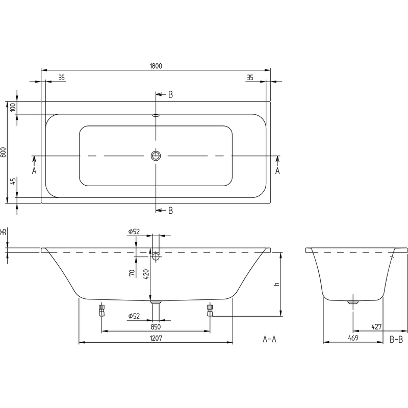 VILLEROY & BOCH - Badewanne Architectura 180ARE2B1 re-eckig m. Sys AC TP1 Zul. Weiß Alpin