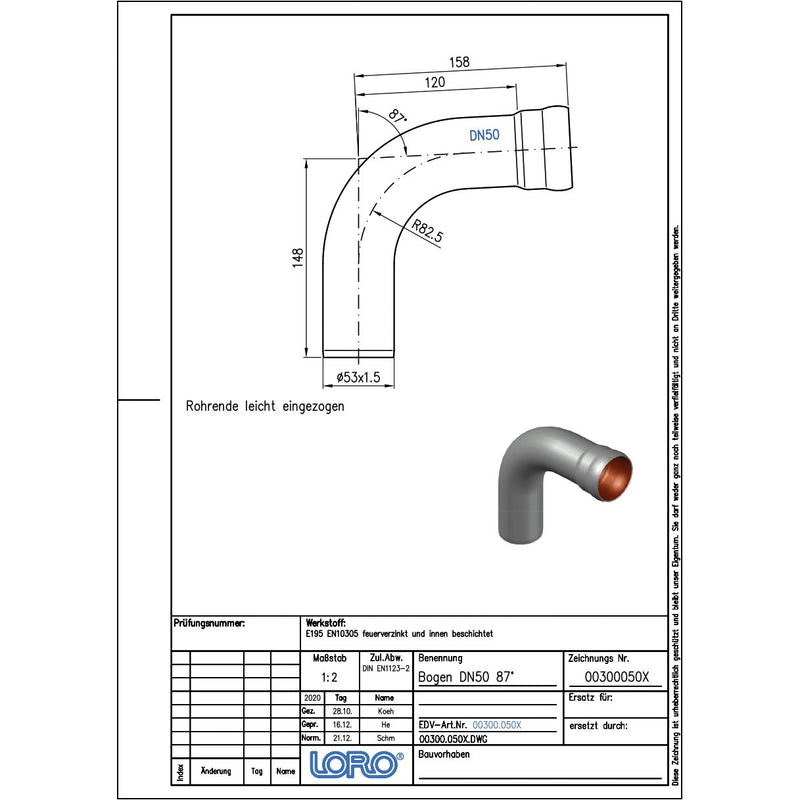 Lorowerk - Bogen 00300.050X DN 50 87 Grad
