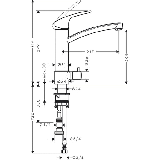 Hansgrohe - Spültisch EHM FOCUS 31803 chrom m.Geräteabsperrventil