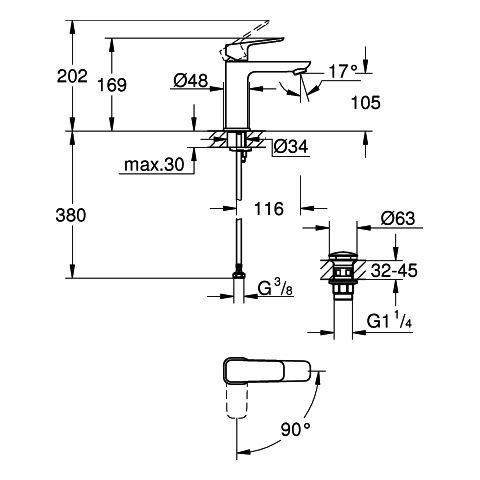 Grohe - EH-Waschtischbatterie Cubeo 101757 M-Size MST kalt PO-Ablaufgrt. matt black