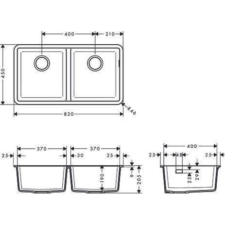 Hansgrohe - Unterbauspüle 370x370 S510-U770 GS