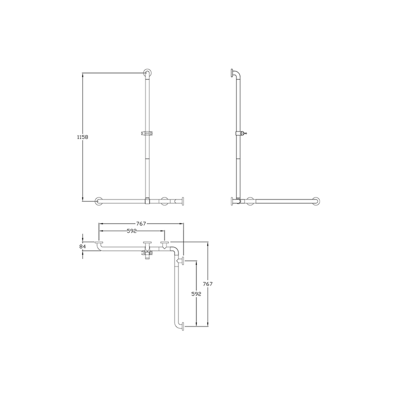 Normbau - Nylon 300 Duschhandlauf 0300871 a=767x767x1158 Weiß