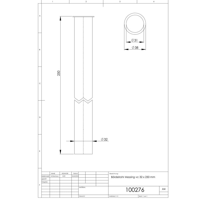 Adolf Schmidt - Basic Bördelrohr Messing vc 32x250mm