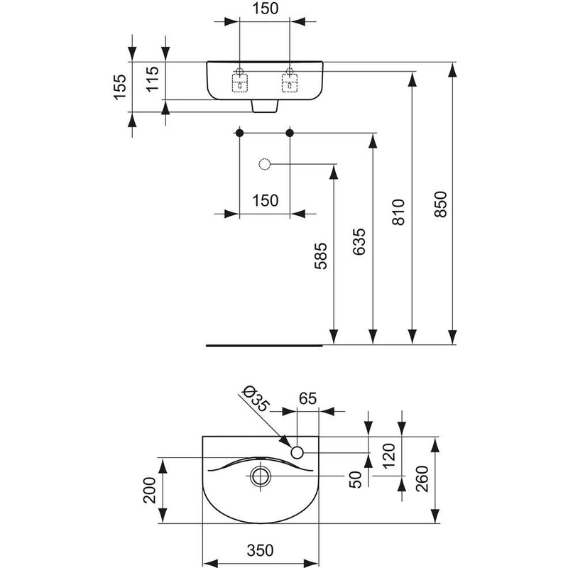 Ideal Standard - Handwaschbecken CONNECT 350mm E7913 weiß Iplus