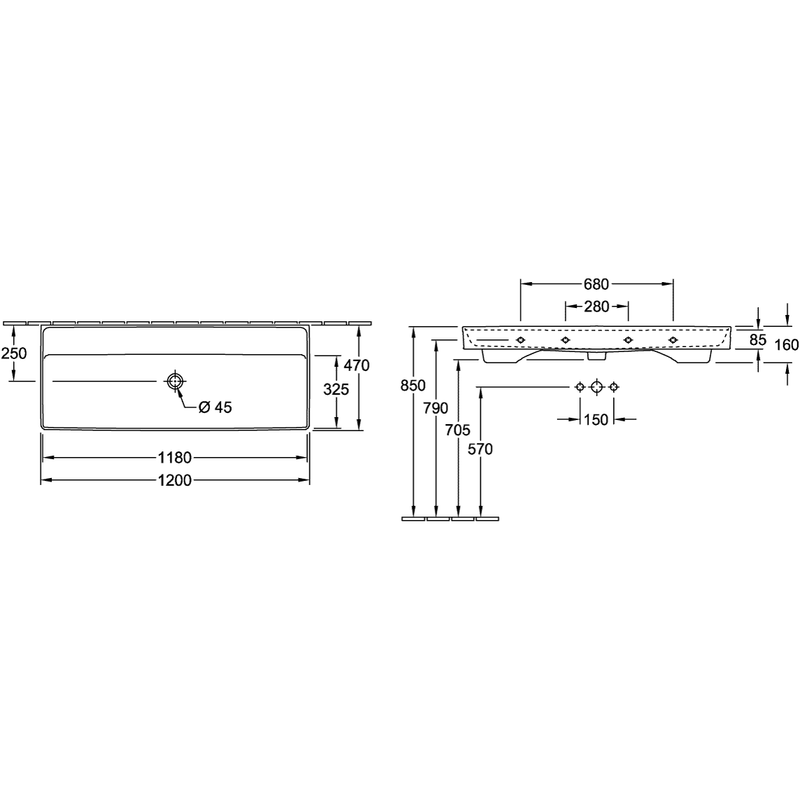 VILLEROY & BOCH - Schrankwaschtisch Collaro 1200x470mm Rechteck o. ÜL. Stone White CeramicPlus