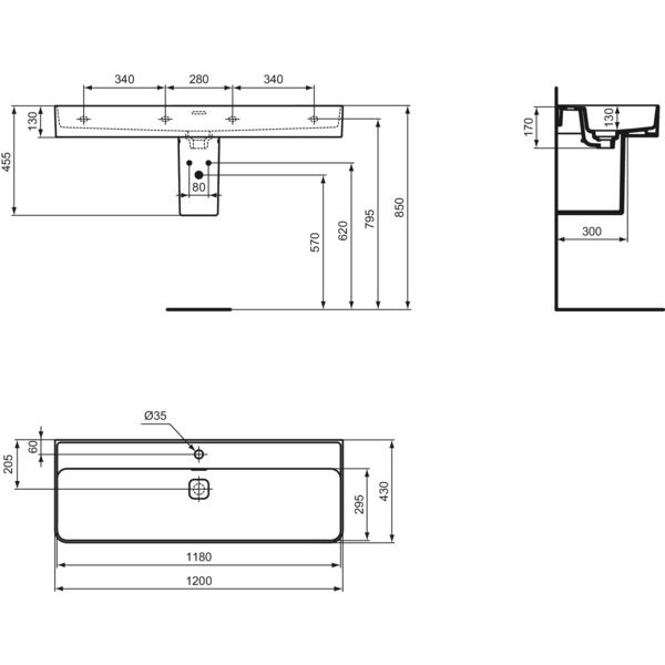 Ideal Standard - Waschtisch STRADA II, 1 Hl., m.Ül., 1200x430x170mm, Weiß m. Ideal Plus