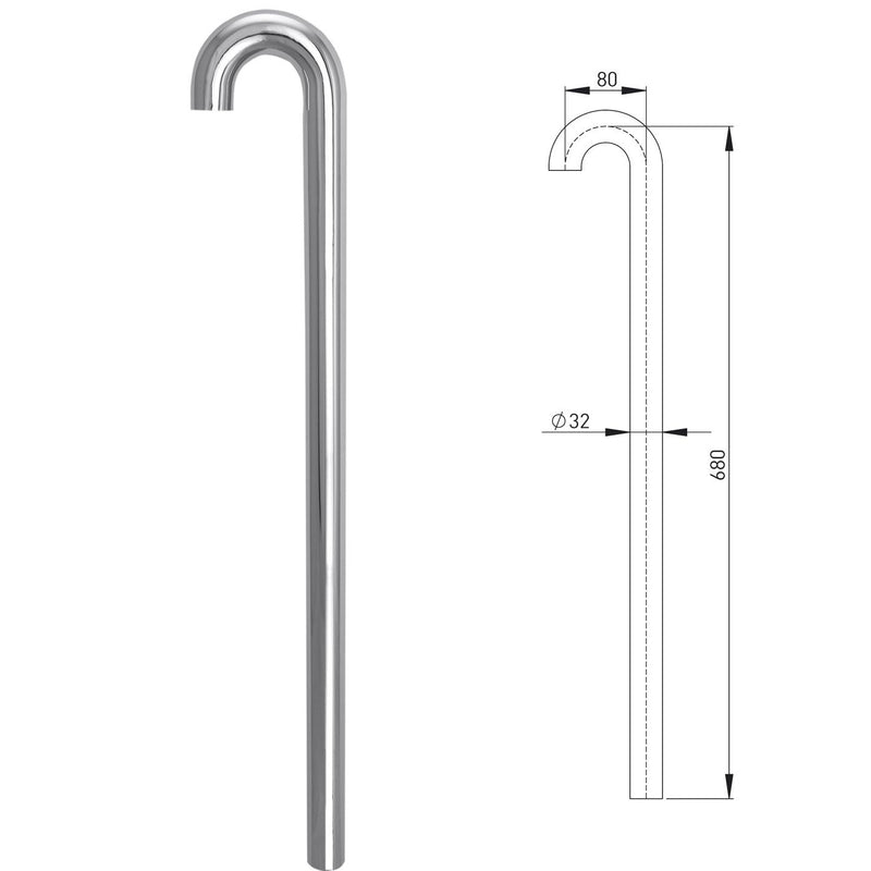 Adolf Schmidt - Abgangsrohr 180Gr. mit Bördel 32x680mm, Messing vc