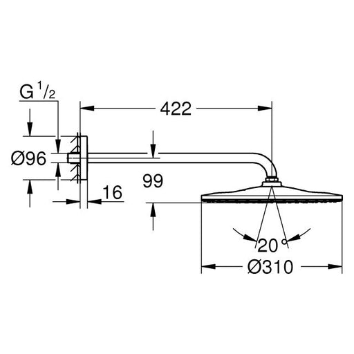 Grohe - Kopfbrauseset RAINSHOWER 310 Mono 26558 Brausearm 422mm 9,5l/min chrom