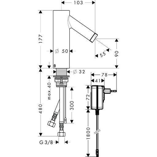 Hansgrohe - Elektronik WT-Mischer AXOR STARCK 10145000 chrom Netzanschluss 230V
