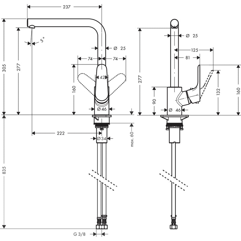 Hansgrohe - Spültischmischer 280 FOCUS M41 Eco 1jet edelstahl-optik