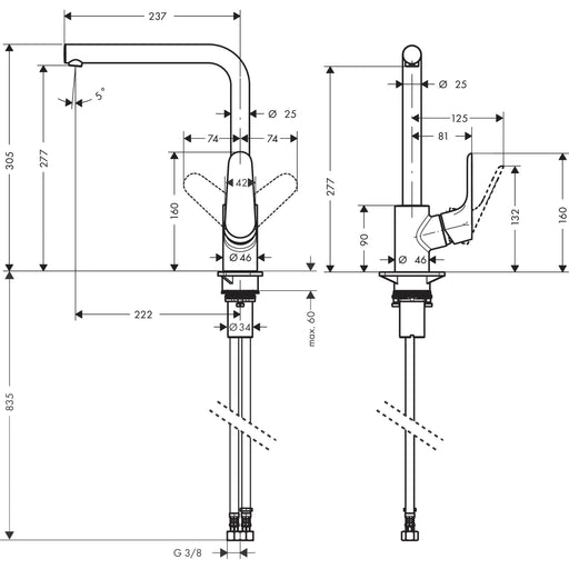 Hansgrohe - Spültischmischer 280 FOCUS M41 Eco 1jet edelstahl-optik