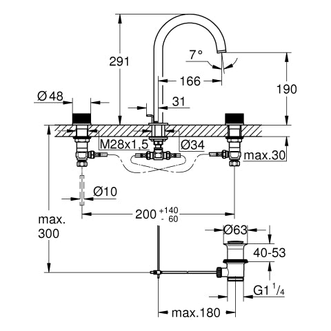 Grohe - 3-L-WT-Batterie Atrio Private C. 20595 Knopfbetätigung chrom