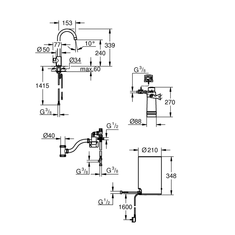Grohe - Standventil und Boiler RED Mono 30085 M-Size C-Auslauf chrom