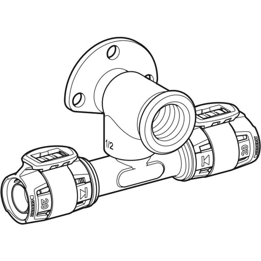 Geberit Vertriebs - FlowFit T-Anschlusswinkel 90Gr abgesetzt Rg+ d20-Rp1/2-d20 L:36mm
