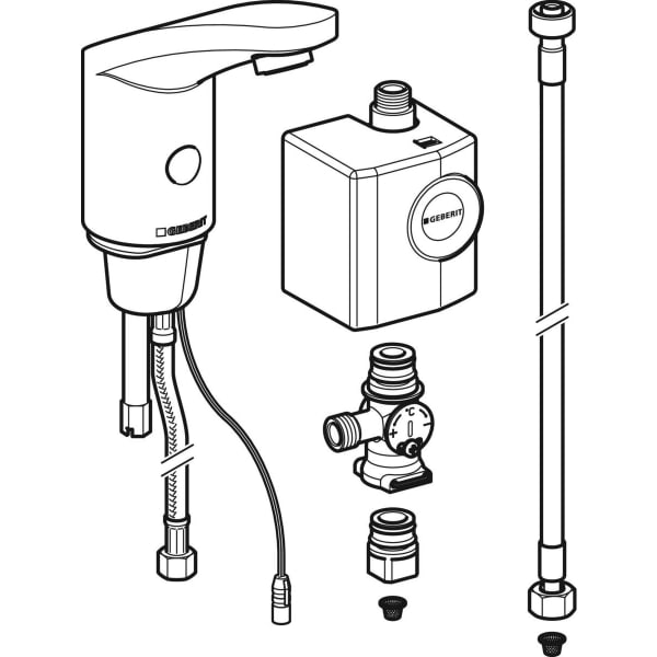 Geberit Vertriebs - Typ 185 Waschtischarmatur, Generator mit Untertischmischer, hgl. verchromt