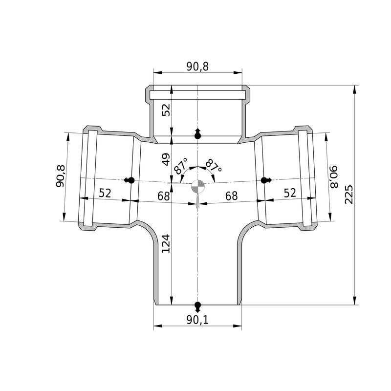 Wavin - Doppelabzweig AS+ DN 90x90x90 87 Grad IR