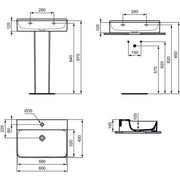 Ideal Standard - Waschtisch CONCA, 1 Hl., o.Ül., 600x450x145mm, Weiß
