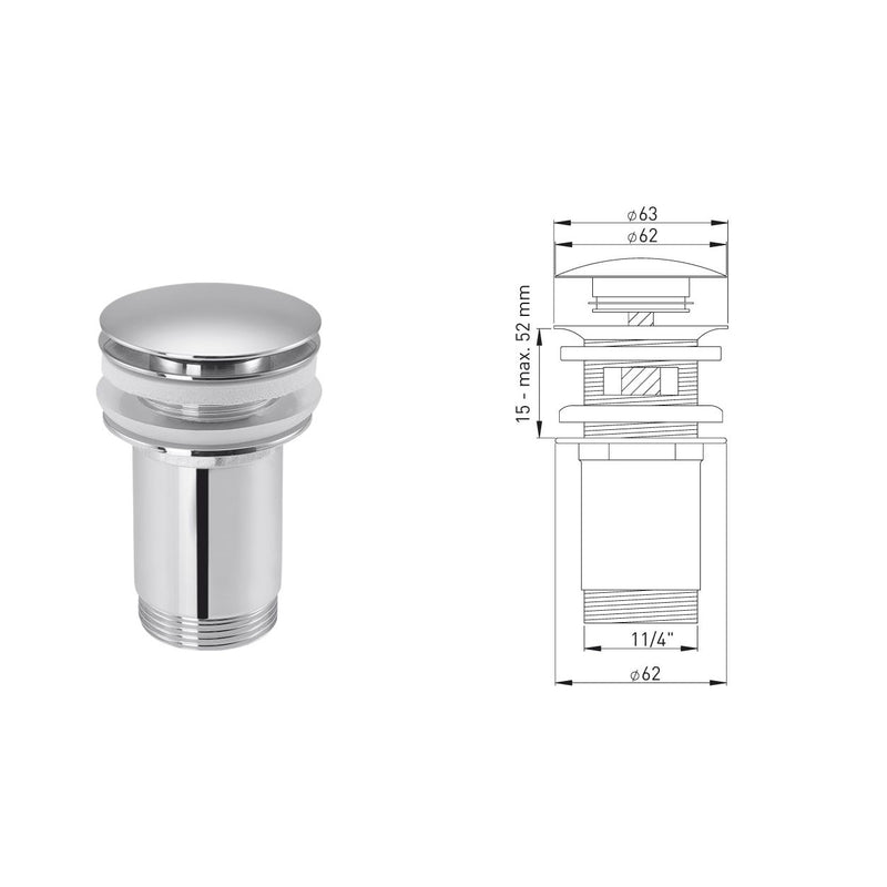 Adolf Schmidt - Design Ablaufventil verschließbar 11/4x63mm mit Überlauf chrom