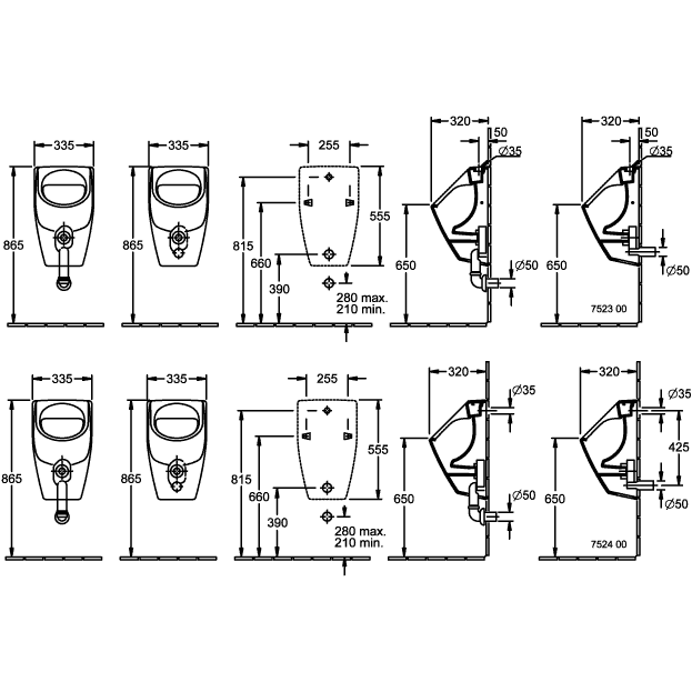 VILLEROY & BOCH - Absaug-Urinal O.novo 7523 335x560x320mm Weiß Alpin CeramicPlus