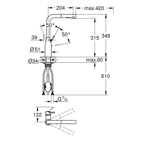 Grohe - EH-Spültischbatterie ESSENCE 30504 herausziehbare Spülbrause chrom