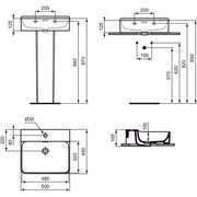 Ideal Standard - Waschtisch CONCA, 1 Hl., m.Ül., 500x450x165mm, Weiß mit IdealPlus