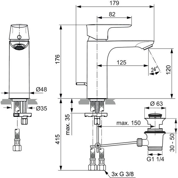 Ideal Standard - WT-Arm.CONNECT AIR, ND,Grande,5l/min, m.Ablgarn., Ausld.125mm, Sundance gold