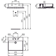 Ideal Standard - Waschtisch EXTRA, 3 Hl., m.Ül., 500x450x150mm, geschliffen, Weiß