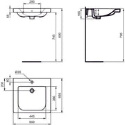 Ideal Standard - Waschtisch CONNECT FREEDOM,1Hl.,m.Ül. ,unterfahrbar, 600x555x165mm, Weiß