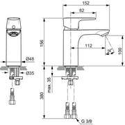 Ideal Standard - WT-Armatur CONNECT AIR, 5 l/min., o.Ablgarn., Ausld.112mm, Blizzard silver