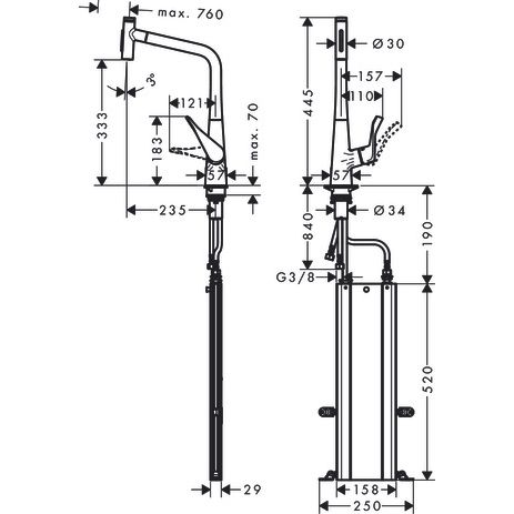 Hansgrohe - Spültischmischer 320 METRIS Select M71 Ausziehbrause 2jet sBox steel