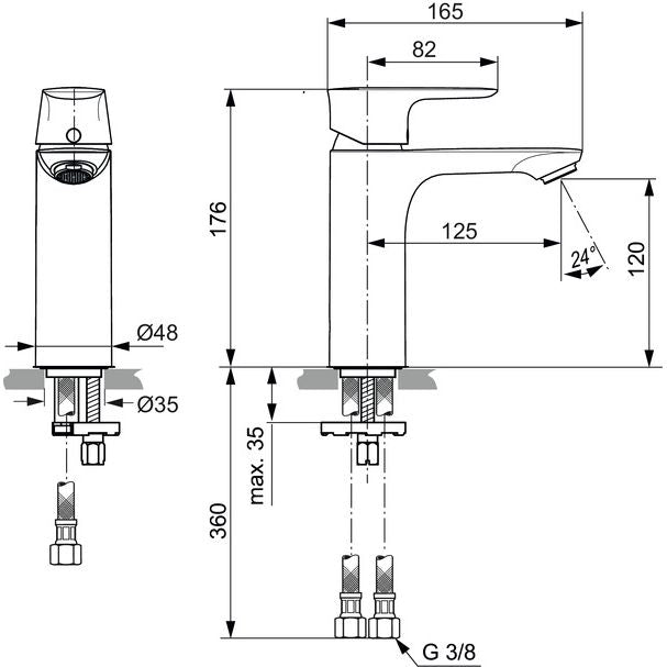 Ideal Standard - Waschtischarm. CONNECT AIR, Grande 5 l/min., o.Ablgarn., Ausld.125mm, Chrom