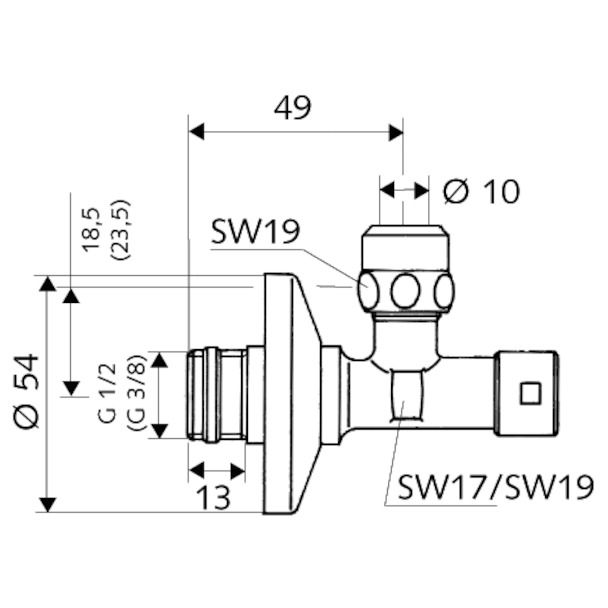 SCHELL - Eckregulierventil 1/2chrom m. ges. Betätigung u. ASAG