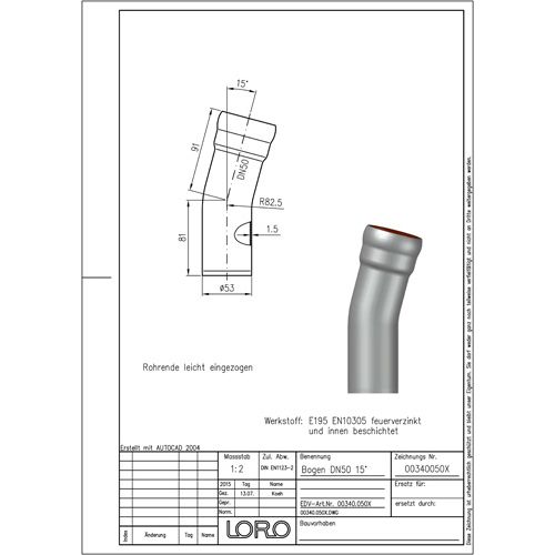 Lorowerk - Bogen 00340.050X DN 50 15 Grad