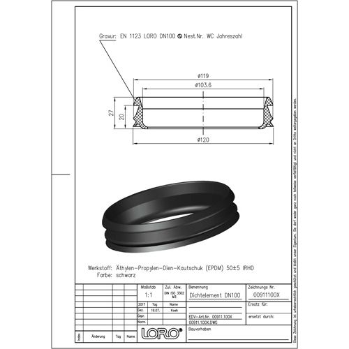 Lorowerk - LORO-X-Dichtelement 00911. DN 100 für LORO-X-Rohr