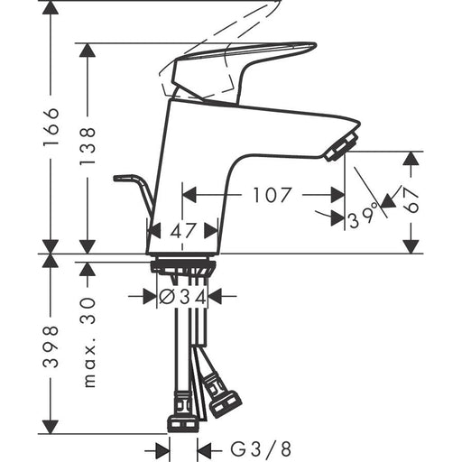 Hansgrohe - Waschtischmischer 70 Logis MSW mit Metall-Ablauf