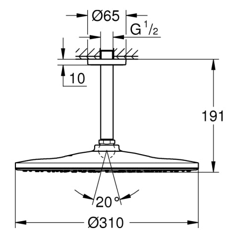 Grohe - Kopfbrauseset RAINSHOWER 310 Mono 26560 Deckenauslass 142mm 9,5l/min chrom