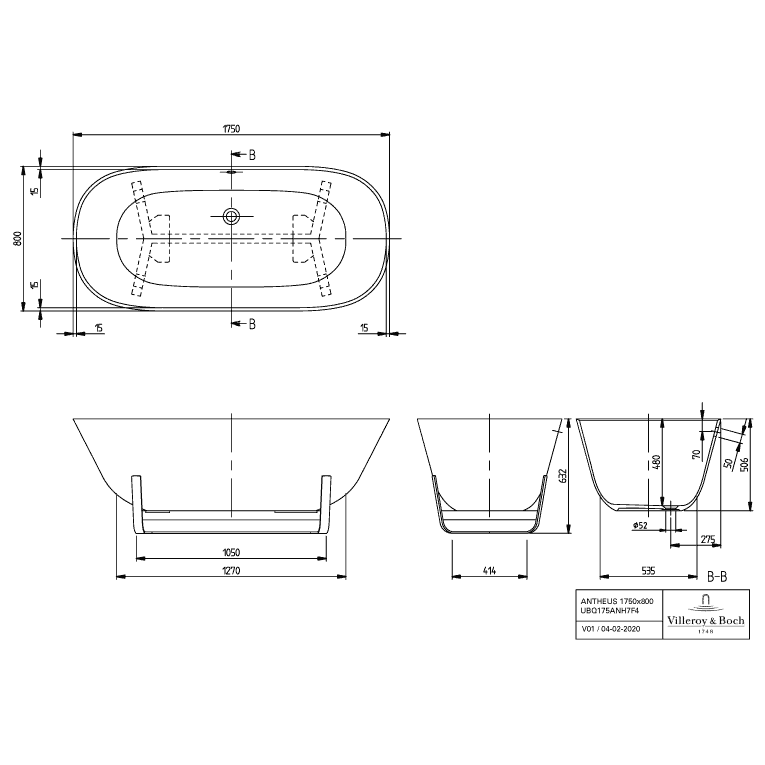 VILLEROY & BOCH - Badewanne ANTHEUS freistehend 1750x800mm weiß alpin