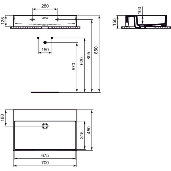 Ideal Standard - Waschtisch EXTRA, o.Hl., m.Ül., 700x450x150mm, Weiß