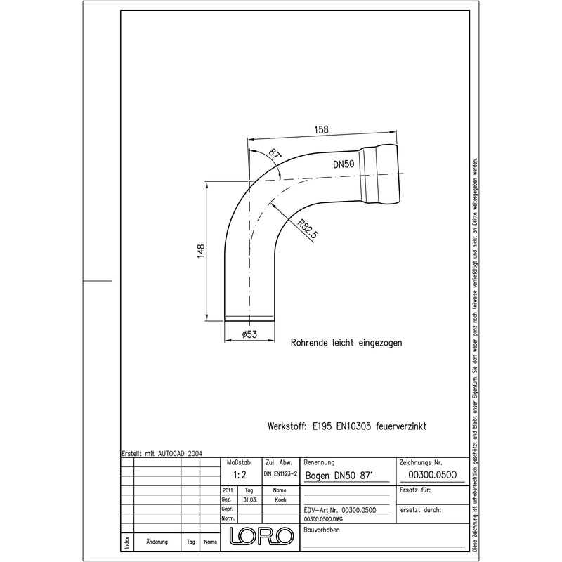 Lorowerk - Bogen 00300.050O DN 50 87 Grad