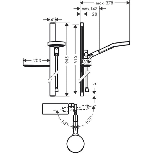 Hansgrohe - Brausenset RAINFINITY 130 3jet Unica E 900mm chrom mit Seifenschale
