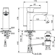 Ideal Standard - Waschtischarm. CONNECT AIR, ND,Grande 5 l/min., m.Ablgarn., Ausld.125mm, Chrom