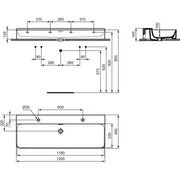 Ideal Standard - Waschtisch CONCA, 2 Hl., m.Ül., 1200x450x165mm, geschliffen, Weiß