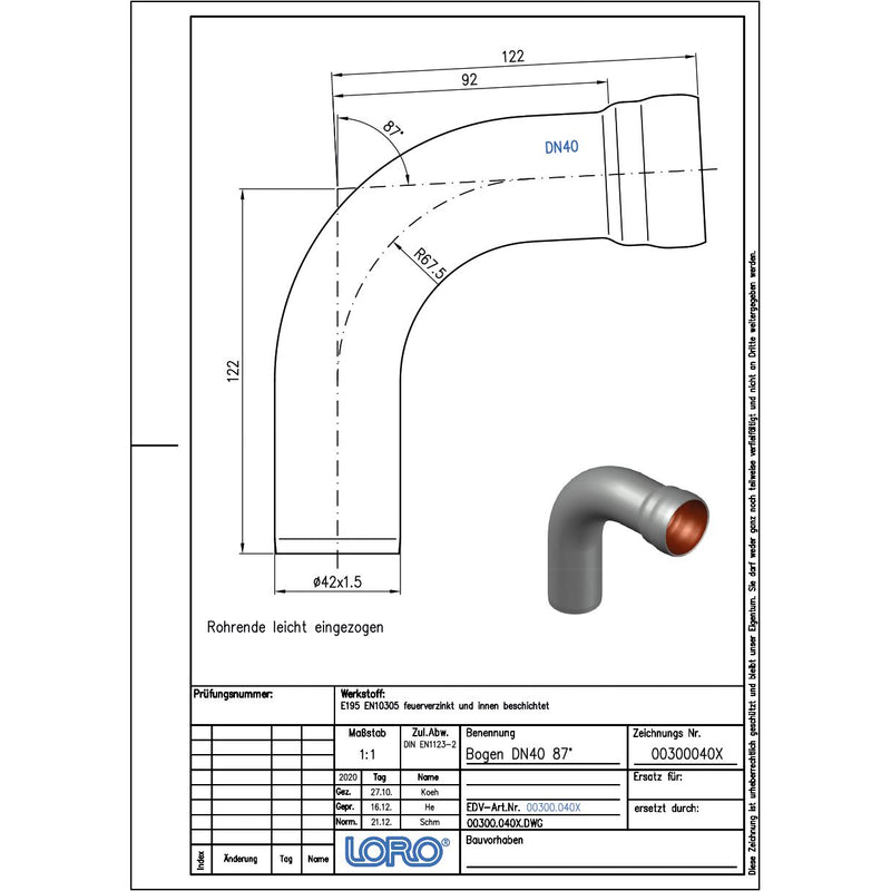 Lorowerk - Bogen 00300.040X DN 40 87 Grad
