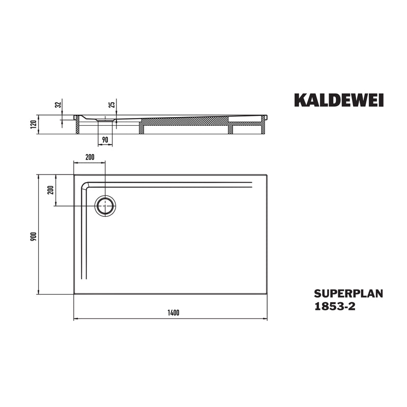 Franz Kaldewei - DW SUPERPLAN mit Wannenträger Mod.1853-2, 900 x 1400, alpinweiß,m. WT