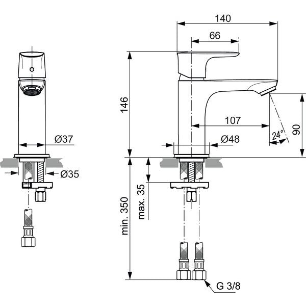 Ideal Standard - WT-Armatur CONNECT AIR, Slim, 5l/min, o.Ablgarn., Ausld.107mm, Sundance gold