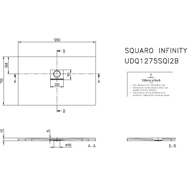 VILLEROY & BOCH - Duschwanne Squaro Infinity 1200x750x40mm re-eckig EB:li/re Grey
