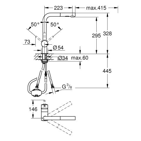 Grohe - EH-Spültischbatterie MINTA 30274 L-Auslauf azb. Spülbrause supersteel