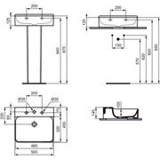 Ideal Standard - Waschtisch CONCA, 3 Hl., o.Ül., 500x450x145mm, Weiß