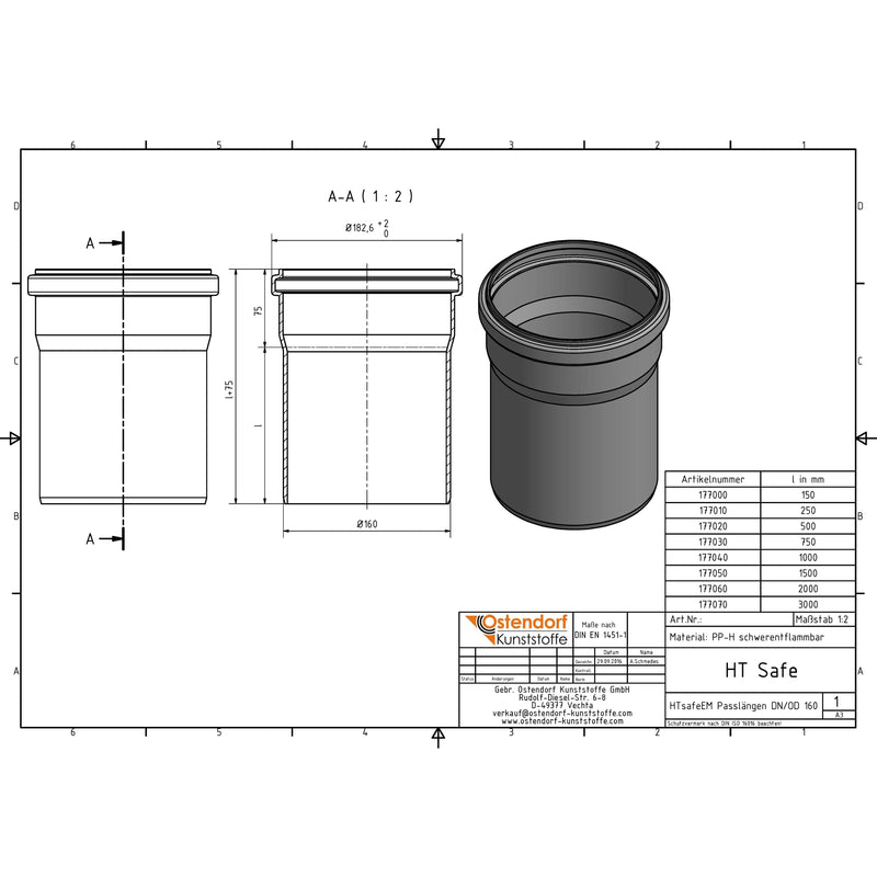 Gebr. Ostendorf - HTsafeEM Rohr DN 160 x 250 mm